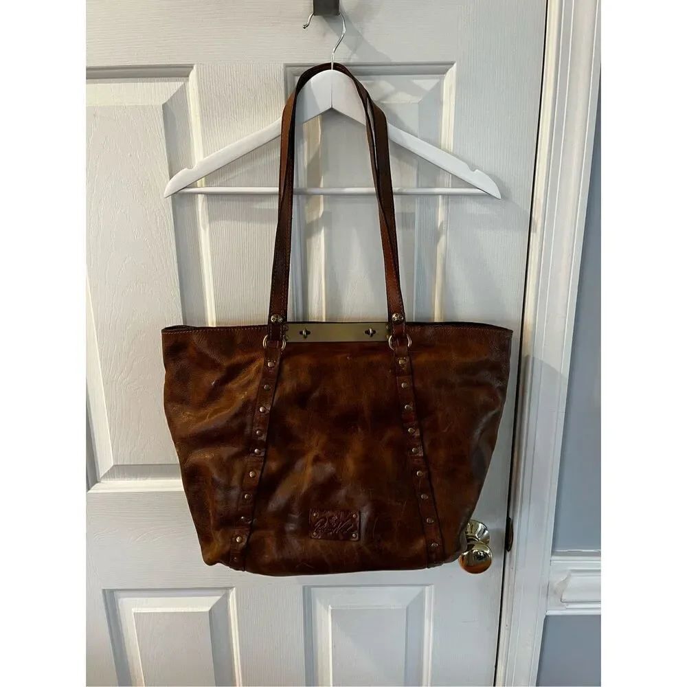 Vintage Patricia Nash Benvenuto Brown Distressed Leather Bag Tote EUC